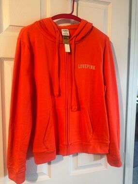 PINK Victoria's Secret Bright Orange Kids Zip-Up Hoodie - LOVEPINK